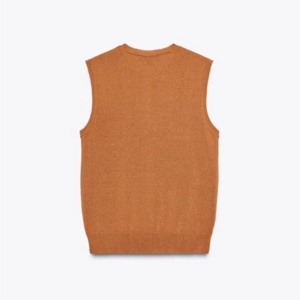 Zara NWT tan rust orange button front knit vest cardigan - Picture 3 of 9